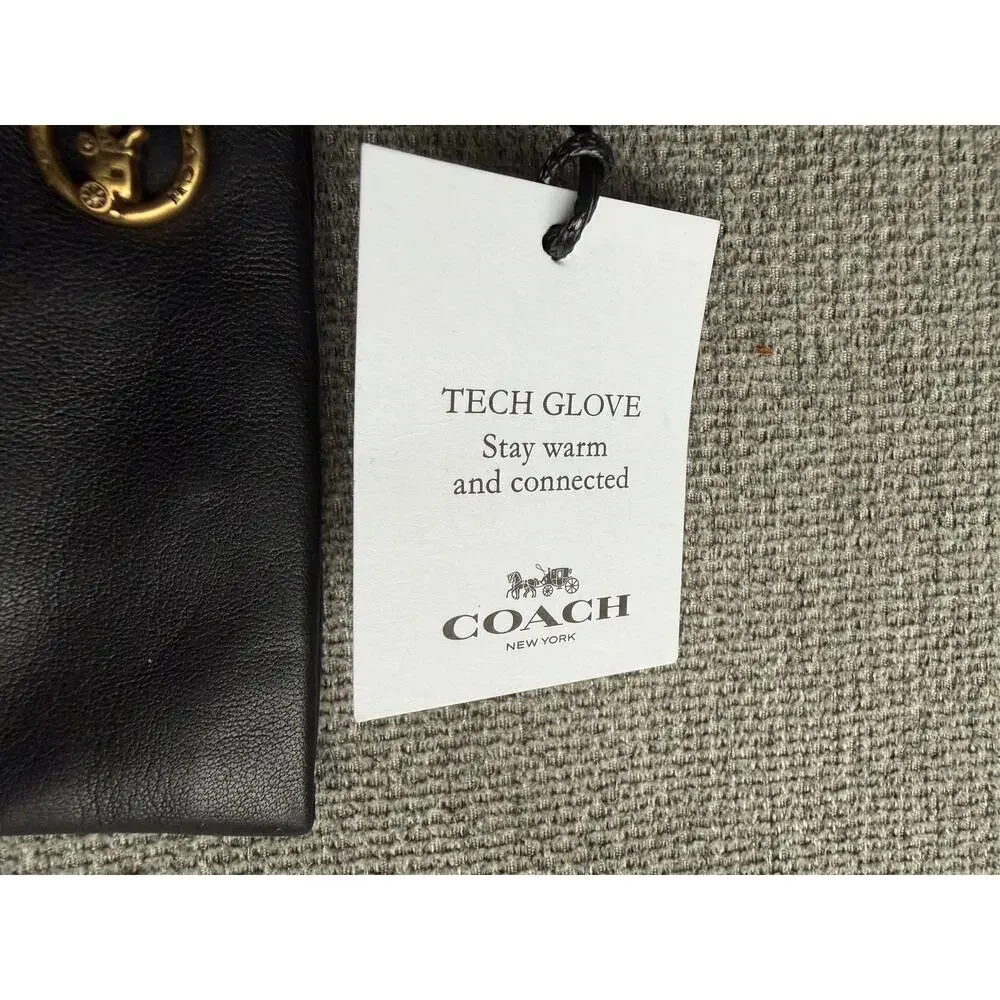 Coach Horse And Carriage Sheep Leather Tech Gloves Black Size 6.5 - F76310 New